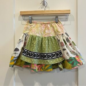Matilda Jane Homegrown Gretta Girls Skirt Size 4 Apron Front Colorful Pattern